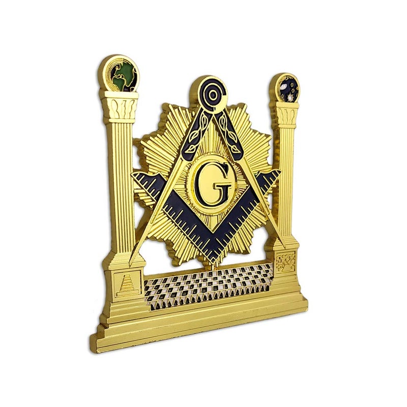 deDecoml Masonic Pillars Car Emblem Shining Square & Compass Freemason auto Badge - Image 2